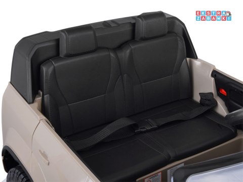 Land Rover Defender na akumulator - beżowy, 4x4 24V/7Ah, panel muzyczny, pasy, wolny start, pilot [PA0343]