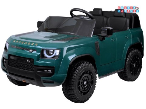 Land Rover Defender na akumulator - zielony, 4x4 24V/7Ah, panel muzyczny, pasy, wolny start, pilot [PA0343]
