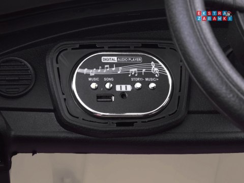 Retro garbus na akumulator - beżowy, 4x25W 12V/12Ah, pilot, EVA, panel muzyczny, efekty LED, bujanie [PA0349]