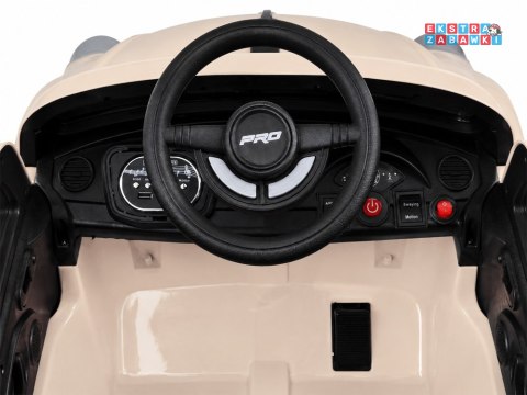 Retro garbus na akumulator - beżowy, 4x25W 12V/12Ah, pilot, EVA, panel muzyczny, efekty LED, bujanie [PA0349]