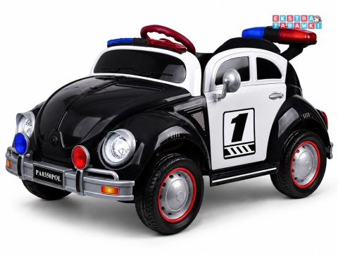 Policja radiowóz garbus na akumulator - czarny, 4x45W 12V/12Ah, pilot, EVA, panel muzyczny, efekty LED, bujanie [PA0350]