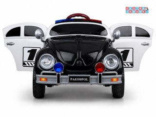 Policja radiowóz garbus na akumulator - czarny, 4x45W 12V/12Ah, pilot, EVA, panel muzyczny, efekty LED, bujanie [PA0350]