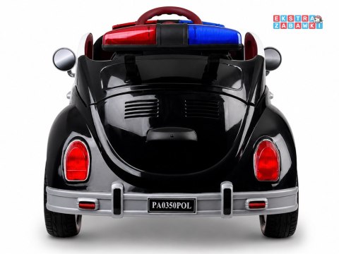 Policja radiowóz garbus na akumulator - czarny, 4x45W 12V/12Ah, pilot, EVA, panel muzyczny, efekty LED, bujanie [PA0350]