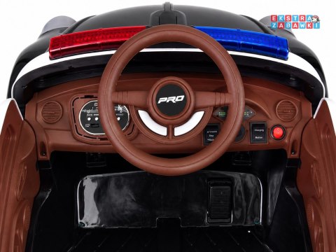 Policja radiowóz garbus na akumulator - czarny, 4x45W 12V/12Ah, pilot, EVA, panel muzyczny, efekty LED, bujanie [PA0350]