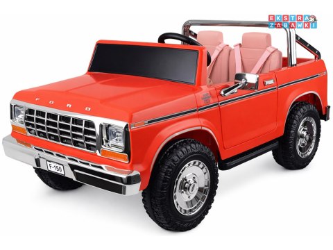 Klasyczny Ford Bronco dwuosobowy Pickup na akumulator - czerwony, 4x4 24V/7Ah, RVA, ekoskóra, pilot, Bluetooth [PA0338]