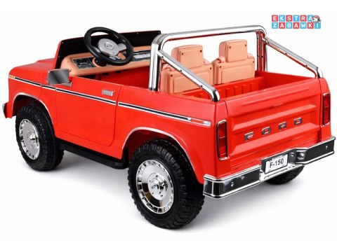 Klasyczny Ford Bronco dwuosobowy Pickup na akumulator - czerwony, 4x4 24V/7Ah, RVA, ekoskóra, pilot, Bluetooth [PA0338]