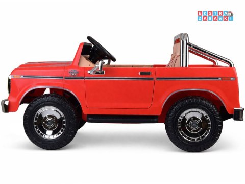 Klasyczny Ford Bronco dwuosobowy Pickup na akumulator - czerwony, 4x4 24V/7Ah, RVA, ekoskóra, pilot, Bluetooth [PA0338]