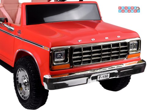 Klasyczny Ford Bronco dwuosobowy Pickup na akumulator - czerwony, 4x4 24V/7Ah, RVA, ekoskóra, pilot, Bluetooth [PA0338]