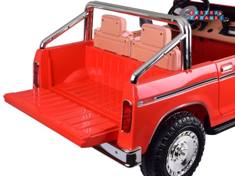 Klasyczny Ford Bronco dwuosobowy Pickup na akumulator - czerwony, 4x4 24V/7Ah, RVA, ekoskóra, pilot, Bluetooth [PA0338]