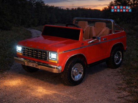 Klasyczny Ford Bronco dwuosobowy Pickup na akumulator - czerwony, 4x4 24V/7Ah, RVA, ekoskóra, pilot, Bluetooth [PA0338]