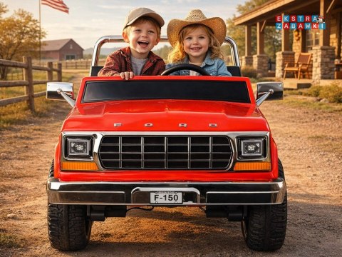Klasyczny Ford Bronco dwuosobowy Pickup na akumulator - czerwony, 4x4 24V/7Ah, RVA, ekoskóra, pilot, Bluetooth [PA0338]