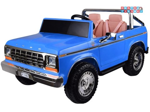 Klasyczny Ford Bronco dwuosobowy Pickup na akumulator - niebieski, 4x4 24V/7Ah, RVA, ekoskóra, pilot, Bluetooth [PA0338]
