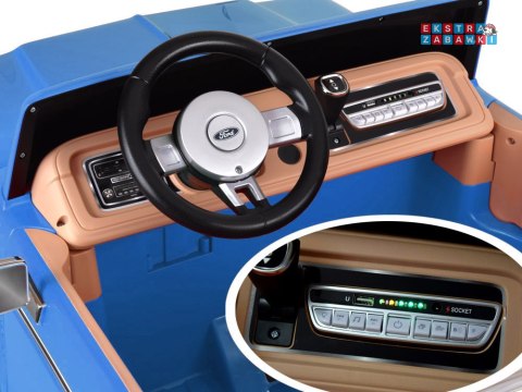 Klasyczny Ford Bronco dwuosobowy Pickup na akumulator - niebieski, 4x4 24V/7Ah, RVA, ekoskóra, pilot, Bluetooth [PA0338]