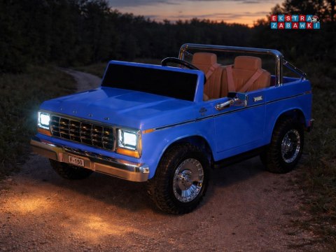 Klasyczny Ford Bronco dwuosobowy Pickup na akumulator - niebieski, 4x4 24V/7Ah, RVA, ekoskóra, pilot, Bluetooth [PA0338]