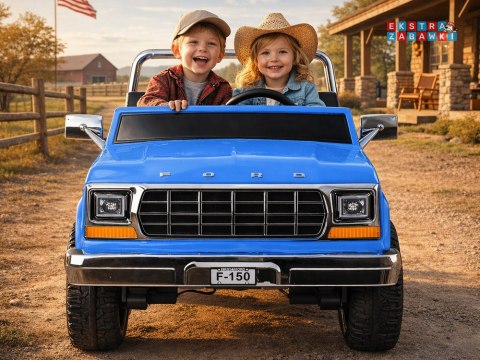 Klasyczny Ford Bronco dwuosobowy Pickup na akumulator - niebieski, 4x4 24V/7Ah, RVA, ekoskóra, pilot, Bluetooth [PA0338]