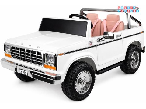 Klasyczny Ford Bronco dwuosobowy Pickup na akumulator - biały, 4x4 24V/7Ah, RVA, ekoskóra, pilot, Bluetooth [PA0338]