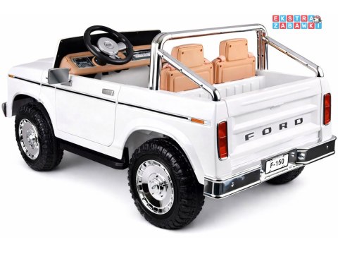Klasyczny Ford Bronco dwuosobowy Pickup na akumulator - biały, 4x4 24V/7Ah, RVA, ekoskóra, pilot, Bluetooth [PA0338]