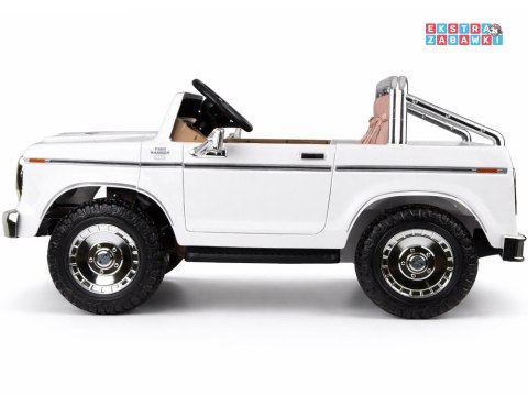 Klasyczny Ford Bronco dwuosobowy Pickup na akumulator - biały, 4x4 24V/7Ah, RVA, ekoskóra, pilot, Bluetooth [PA0338]
