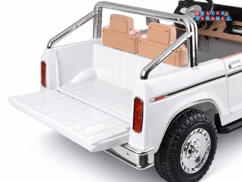 Klasyczny Ford Bronco dwuosobowy Pickup na akumulator - biały, 4x4 24V/7Ah, RVA, ekoskóra, pilot, Bluetooth [PA0338]