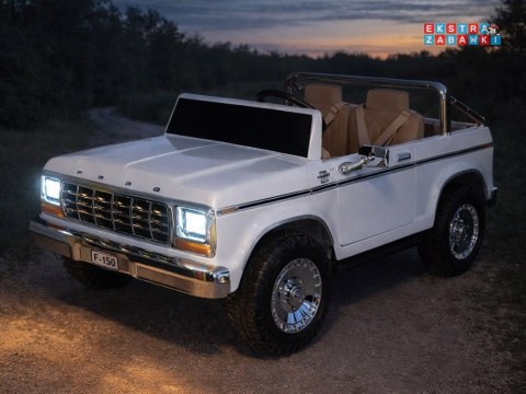 Klasyczny Ford Bronco dwuosobowy Pickup na akumulator - biały, 4x4 24V/7Ah, RVA, ekoskóra, pilot, Bluetooth [PA0338]