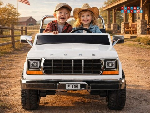 Klasyczny Ford Bronco dwuosobowy Pickup na akumulator - biały, 4x4 24V/7Ah, RVA, ekoskóra, pilot, Bluetooth [PA0338]