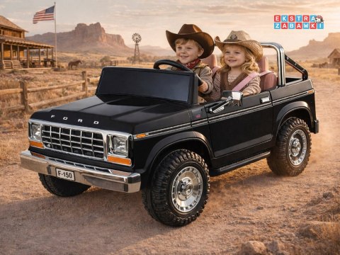 Klasyczny Ford Bronco dwuosobowy Pickup na akumulator - czarny, 4x4 24V/7Ah, RVA, ekoskóra, pilot, Bluetooth [PA0338]
