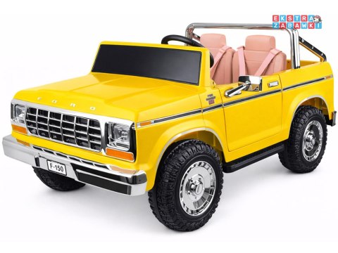 Klasyczny Ford Bronco dwuosobowy Pickup na akumulator - żółty, 4x4 24V/7Ah, RVA, ekoskóra, pilot, Bluetooth [PA0338]