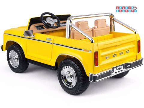 Klasyczny Ford Bronco dwuosobowy Pickup na akumulator - żółty, 4x4 24V/7Ah, RVA, ekoskóra, pilot, Bluetooth [PA0338]