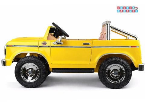 Klasyczny Ford Bronco dwuosobowy Pickup na akumulator - żółty, 4x4 24V/7Ah, RVA, ekoskóra, pilot, Bluetooth [PA0338]