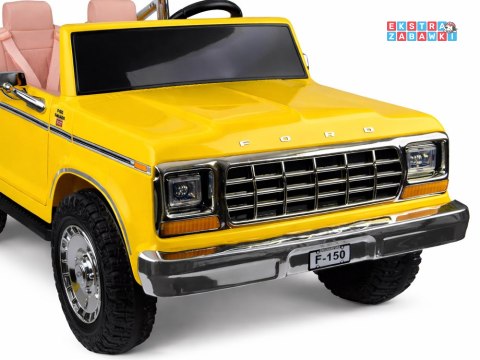 Klasyczny Ford Bronco dwuosobowy Pickup na akumulator - żółty, 4x4 24V/7Ah, RVA, ekoskóra, pilot, Bluetooth [PA0338]