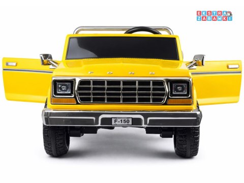 Klasyczny Ford Bronco dwuosobowy Pickup na akumulator - żółty, 4x4 24V/7Ah, RVA, ekoskóra, pilot, Bluetooth [PA0338]