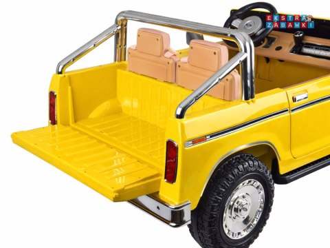 Klasyczny Ford Bronco dwuosobowy Pickup na akumulator - żółty, 4x4 24V/7Ah, RVA, ekoskóra, pilot, Bluetooth [PA0338]