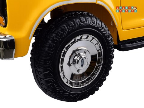 Klasyczny Ford Bronco dwuosobowy Pickup na akumulator - żółty, 4x4 24V/7Ah, RVA, ekoskóra, pilot, Bluetooth [PA0338]