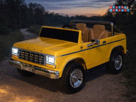 Klasyczny Ford Bronco dwuosobowy Pickup na akumulator - żółty, 4x4 24V/7Ah, RVA, ekoskóra, pilot, Bluetooth [PA0338]