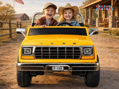 Klasyczny Ford Bronco dwuosobowy Pickup na akumulator - żółty, 4x4 24V/7Ah, RVA, ekoskóra, pilot, Bluetooth [PA0338]