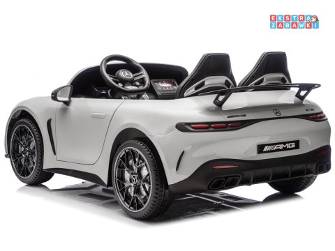 Mercedes AMG GT63 dwuosobowy na akumulator - szary, 4x200W 24V/7Ah, pilot, EVA, ekoskóra, pasy, LED, panel muzyczny [PA0341]