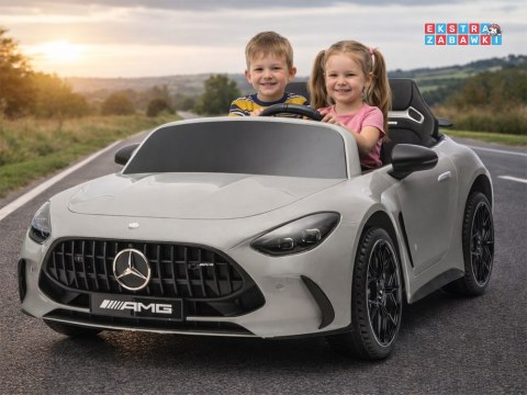 Mercedes AMG GT63 dwuosobowy na akumulator - szary, 4x200W 24V/7Ah, pilot, EVA, ekoskóra, pasy, LED, panel muzyczny [PA0341]