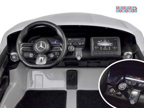 Mercedes AMG GT63 dwuosobowy na akumulator - szary, 4x200W 24V/7Ah, pilot, EVA, ekoskóra, pasy, LED, panel muzyczny [PA0341]