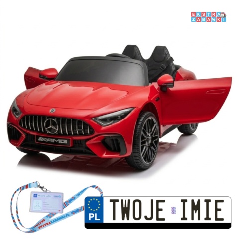 Mercedes SL 63 AMG na akumulator - czerwony, 4x200W 24V/7Ah, EVA, ekoskóra, 5-punktowe pasy, LED, pilot [PA0303]
