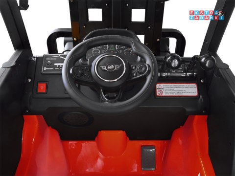 Wózek widłowy na akumulator - czerwony, 2x25W 12V/10Ah, pilot, EVA, ekoskóra, pasy, efekty dźwiękowe [PA0255]