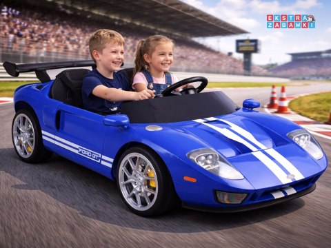 Ford GT 4 dwuosobowy na akumulator - niebieski, 4x4 24V/7Ah, pilot, LED, EVA, ekoskóa, pasy [PA0337]