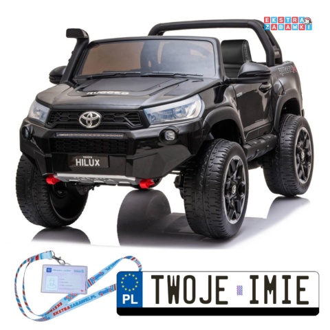 Czarna dwuosobowa Toyota Hilux na akumulator - 4x45W 12V/20Ah, BT, LED, ekoskóra, EVA, pilot [PA0250]