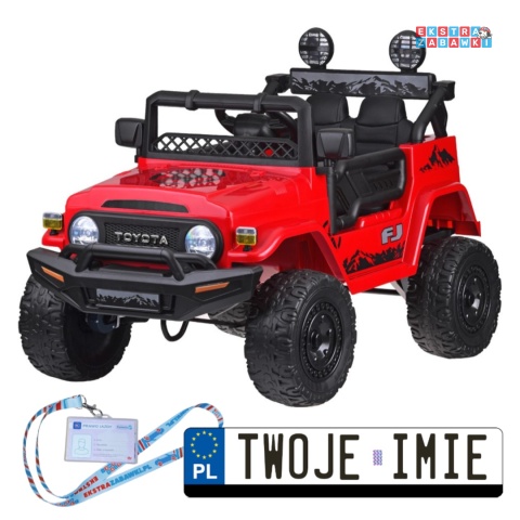 Toyota FJ Cruiser na akumulator - czerwony, 2x35W 12V/4.5Ah, pilot, EVA, ekoskóra, 3-punktowe pasy [PA0301]