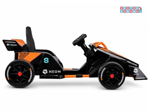 Bolid Formuła E McLaren NEOM na akumulator - pomarańczowy, 2x45W 12V/7Ah, pilot, EVA, pas, ekoskóra, panel muzyczny [PA0346]