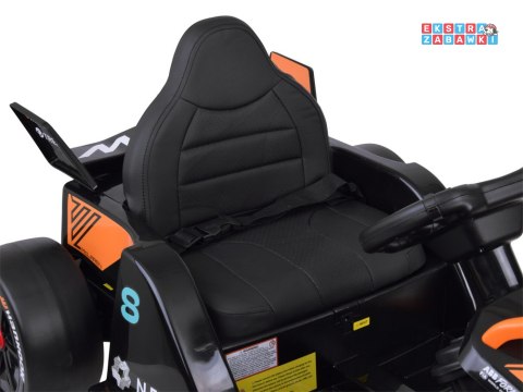 Bolid Formuła E McLaren NEOM na akumulator - pomarańczowy, 2x45W 12V/7Ah, pilot, EVA, pas, ekoskóra, panel muzyczny [PA0346]