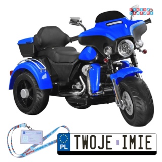 Motorek Chopper trójkołowy na akumulator - niebieski, 2x45W 12V/4.5Ah, kluczyki, EVA, panel muzyczny [PA0254]