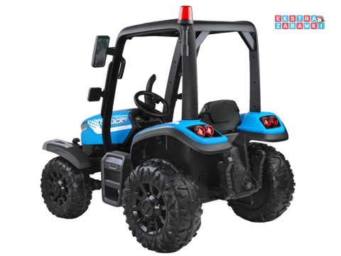Duży traktor z przyczepą na akumulator - niebieski, 4x45W 12V/14Ah, pilot, LED, ekoskóra, pasy, panel muzyczny [PA0266]