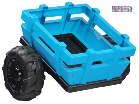 Duży traktor z przyczepą na akumulator - niebieski, 4x45W 12V/14Ah, pilot, LED, ekoskóra, pasy, panel muzyczny [PA0266]