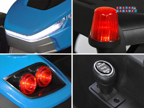 Duży traktor z przyczepą na akumulator - niebieski, 4x45W 12V/14Ah, pilot, LED, ekoskóra, pasy, panel muzyczny [PA0266]