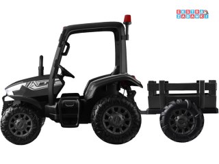 Duży traktor z przyczepą na akumulator - czarny, 4x45W 12V/14Ah, pilot, LED, ekoskóra, pasy, panel muzyczny [PA0266]
